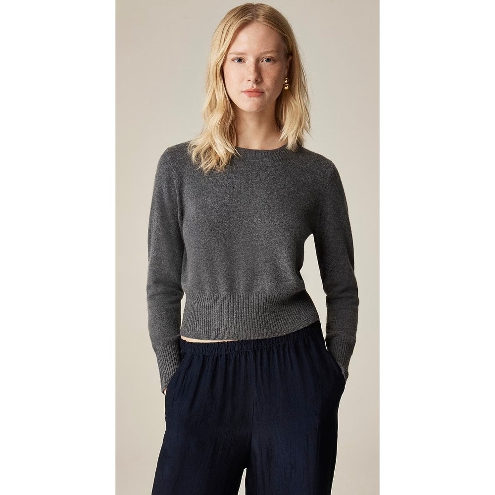 J.Crew Cashmere Shrunken Crewneck Sweater Heather Charcoal XXS